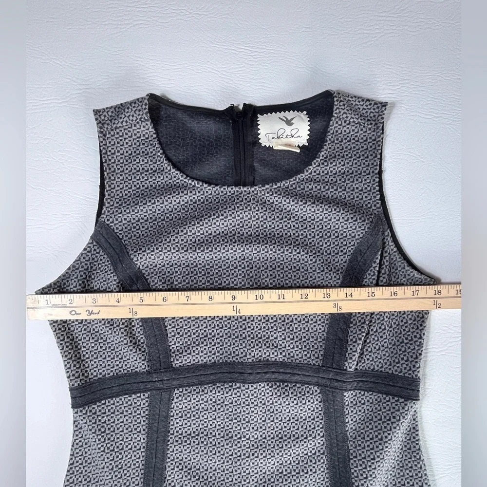 Anthropologie Tabitha Black Grey Textured Stretch Flutter Flounce Dress Size 8 - Picture 4 of 11
